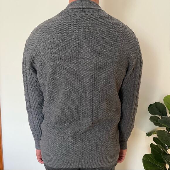 Cottagecore Wool Blend Cardigan Cable Knit Sweater Mens Medium Gray Academia - Picture 3 of 10
